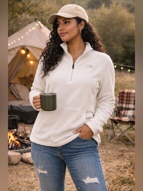 The North Face Fleece Pullover Womens Large Cream 1/4 Zip